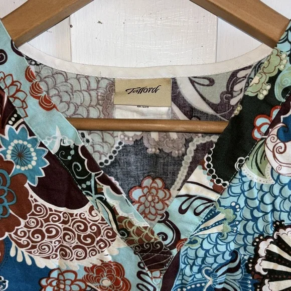 Scrub Tops Print Paisley Whimsy Floral Pattern Teal Royal Blue Brown Size Medium - Picture 3 of 14